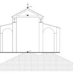 Pianta, prospetto frontale e sezione trasversale della Chiesa Madre Maria SS. delle Grazie @ Paola Pia Bruno, Miriam Faruolo, Daniela Fusti, Francesca Ligrani, Emanuela Miroballo Imperatrice (A.A. 2022/23 Corso di Materiali per l’Architettura, Laurea Magistrale in Architettura, Università degli Studi della Basilicata)